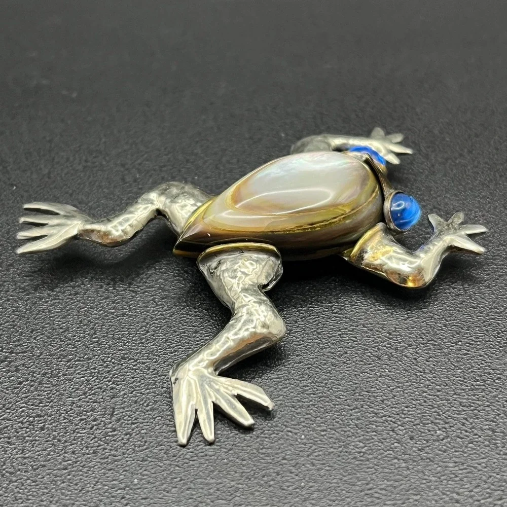 Fabrice Paris Mixed-Metal Frog Brooch w/ Shell Body & Glass Eyes